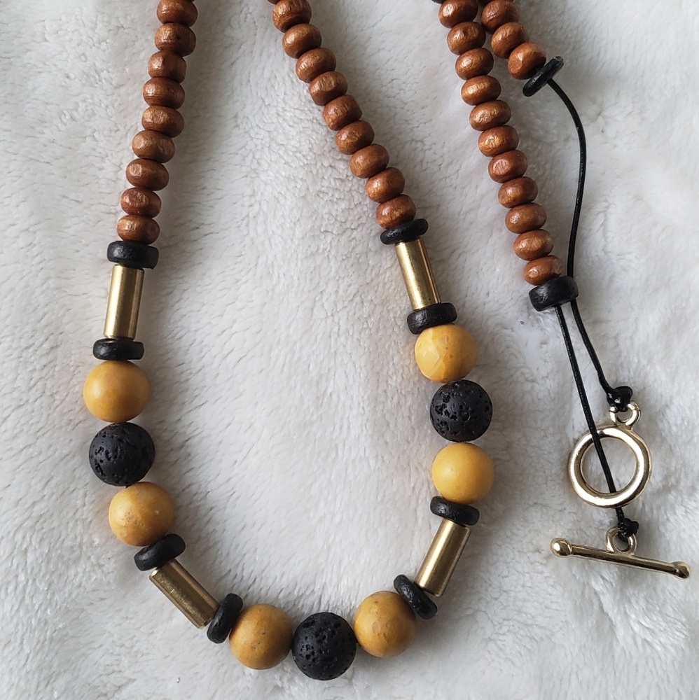 Crystal Healing Necklace~ Yellow Jasper/Lava Rock